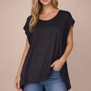 Free People We The Free Black Oversized Tee Hi Low Hem Slouchy Top Size M